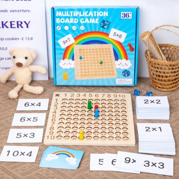 99 Multiplication Board Game Wooden Montessori Kids Learning Educational Toys Math Counting Hundred Board Interactive Thinking